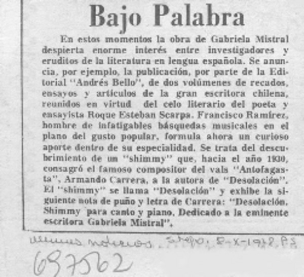 Bajo palabra.