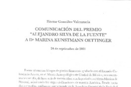 Comunicación del Premio "Alejandro Silva de la Fuente" a Da. Marina Kunstman Oettinger