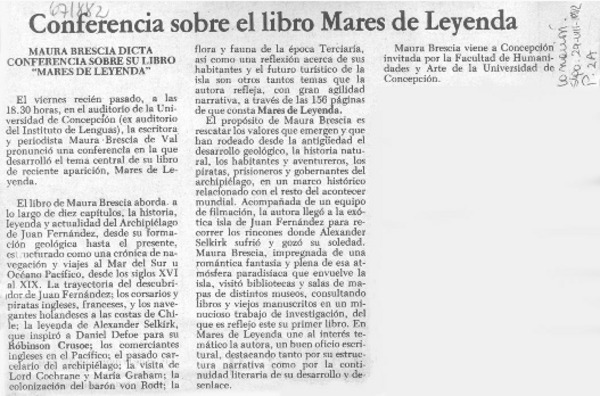 Conferencia sobre el libro Mares de leyenda.