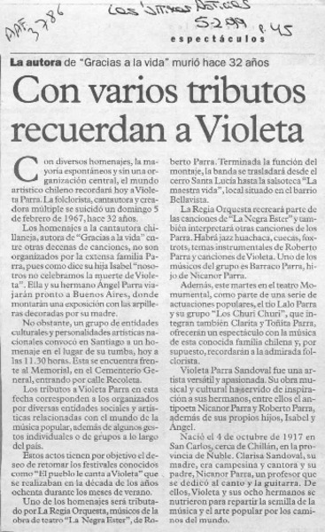 Con varios tributos recuerdan a Violeta
