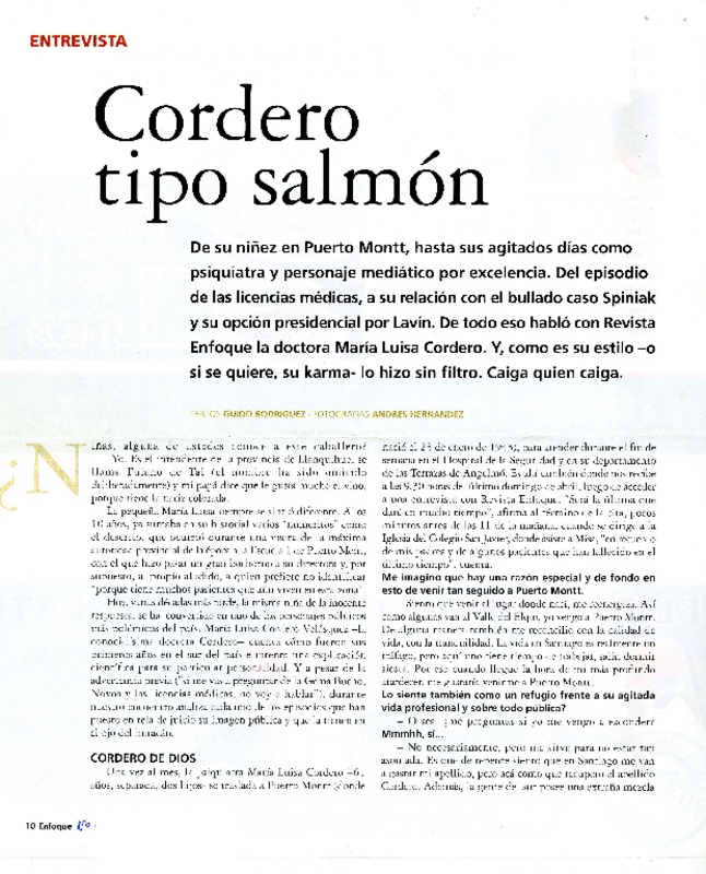 Cordero tipo salmón  [artículo] Guido Rodríguez.