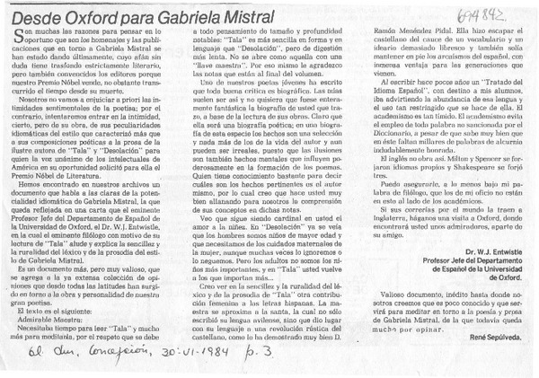 Desde Oxford para Gabriela Mistral