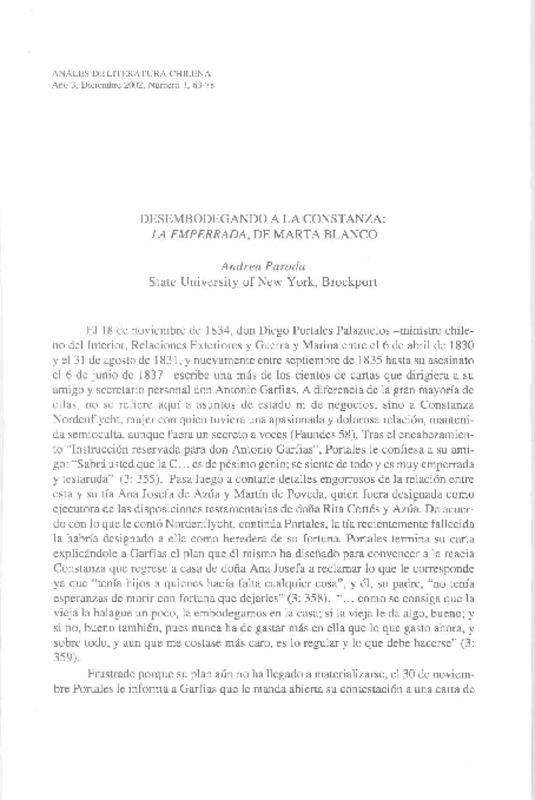 Desembodegando a la Constanza: la emperrada, de Marta Blanco.  [artículo]