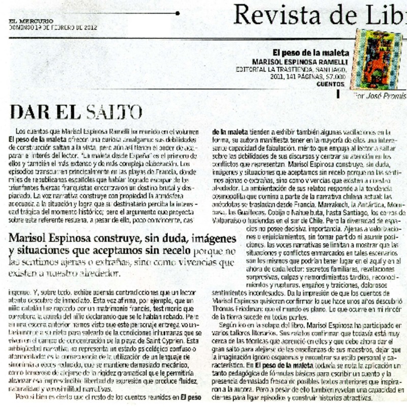 El peso de la maleta  [artículo] José Promis.