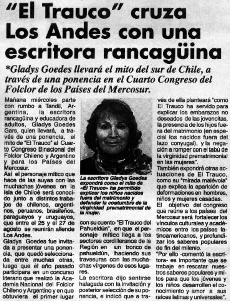 El Trauco" cruza Los Andes con una escritora rancagüina.