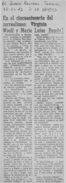 En el cincuentenario del surrealismo: Virginia Woolf y María Luisa Bombal.  [artículo]