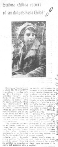 Escritora chilena recorre el sur del país hasta Chiloé.