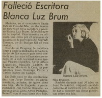 Falleció escritora Blanca Luz Brum.