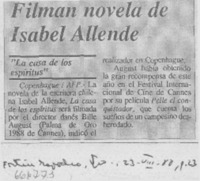 Filman novela de Isabel Allende.