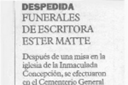 Funerales de escritora Ester Matte.