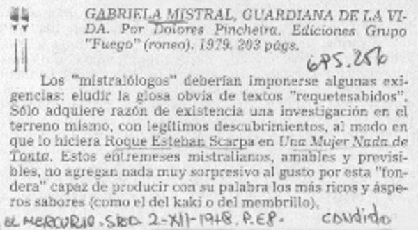 Gabriela Mistral, guardiana de la vida