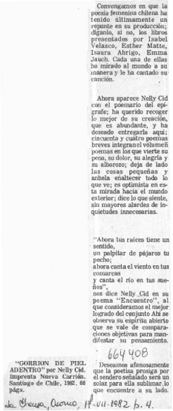 Gorrión de piel adentro".  [artículo]