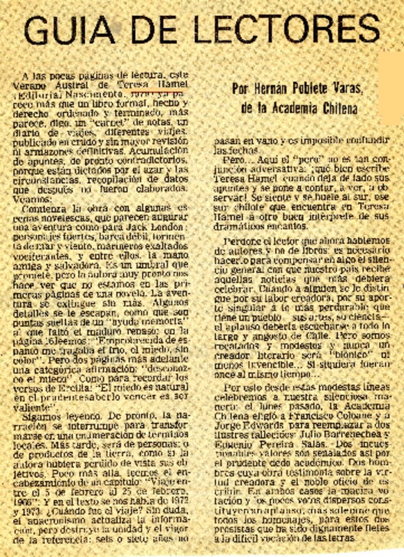 Guía de lectores  [artículo] Hernán Poblete Varas.