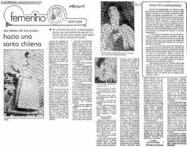 Hacia una santa chilena.