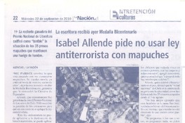 Isabel Allende pide no usar ley antiterrorista con mapuches