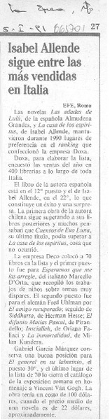 Isabel Allende sigue entre las más vendidas.