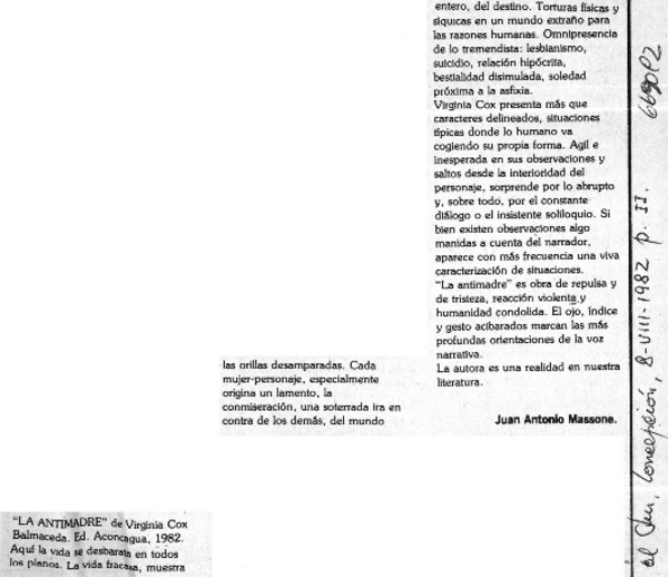 La antimadre  [artículo] Juan Anotnio Massone.