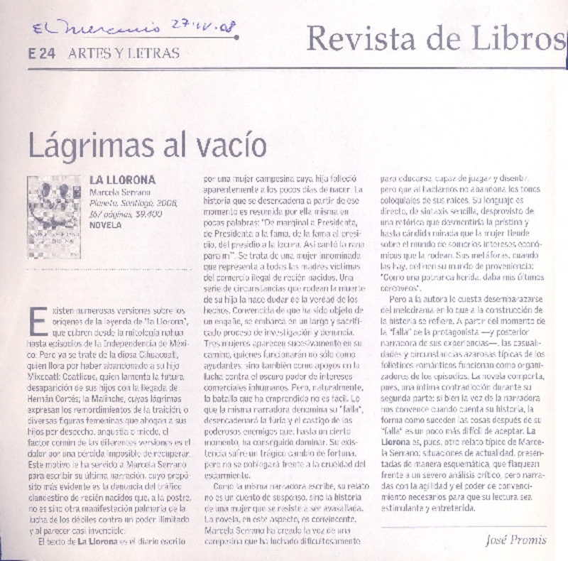 Lágrima al vacío  [artículo] José Promis.