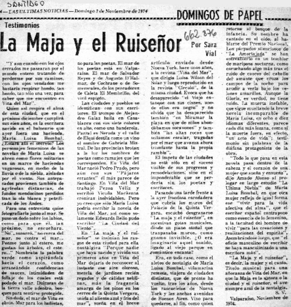 La maja y el ruiseñor  [artículo] Sara Vial.