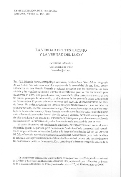 La verdad del testimonio y la verdad del loco
