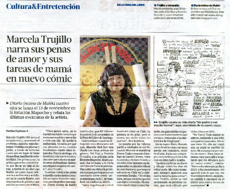 Marcela Trujillo narra sus penas de amor y sus tareas de mamà en nuevo còmic  [artículo] Denisse Espinoza A.