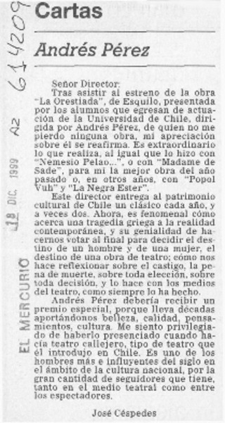 Andrés Pérez  [artículo] José Céspedes