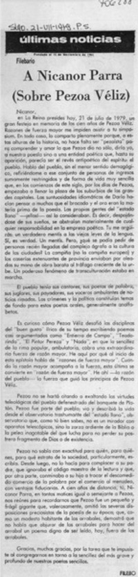 A Nicanor Parra (sobre Pezoa Véliz)