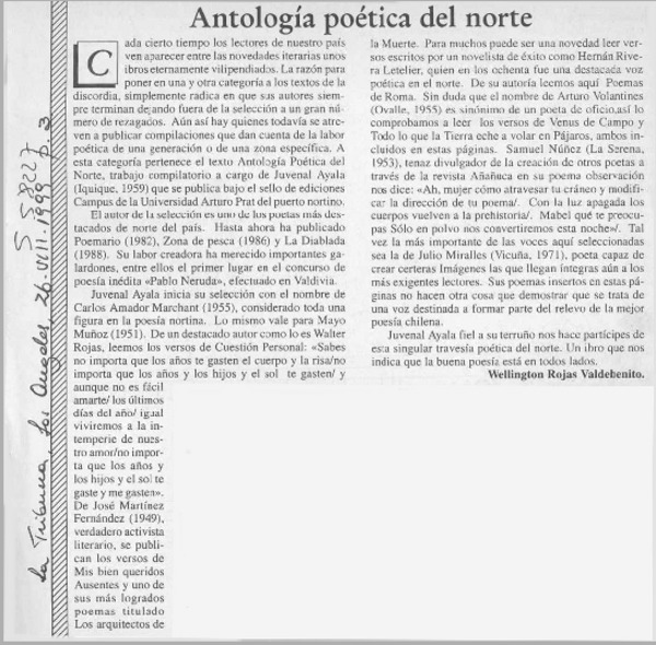 Antología poética del norte  [artículo] Wellington Rojas Valdebenito