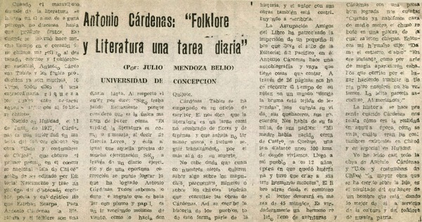 Antonio Cárdenas: "Folklore y literatura una tarea diaria"