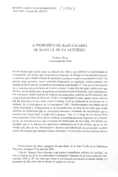 A propósito de Bajo palabra, de Manuel Silva Acevedo