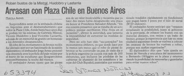 Arrasan con Plaza Chile en Buenos Aires  [artículo] Marcela Andrés