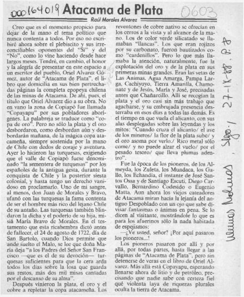 Atacama de Plata  [artículo] Raúl Morales Alvarez.
