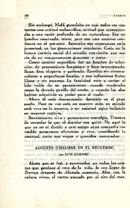 Augusto D'Halmar en el recuerdo  [artículo] Luis Durand.