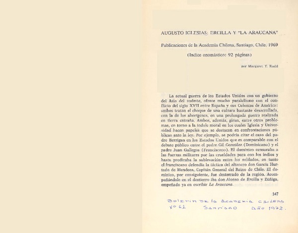 Augusto Iglesias: Ercilla y "La Araucana"