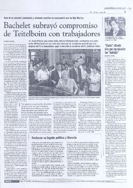 Bachelet subrayó compromiso de Teitelboim con trabajadores