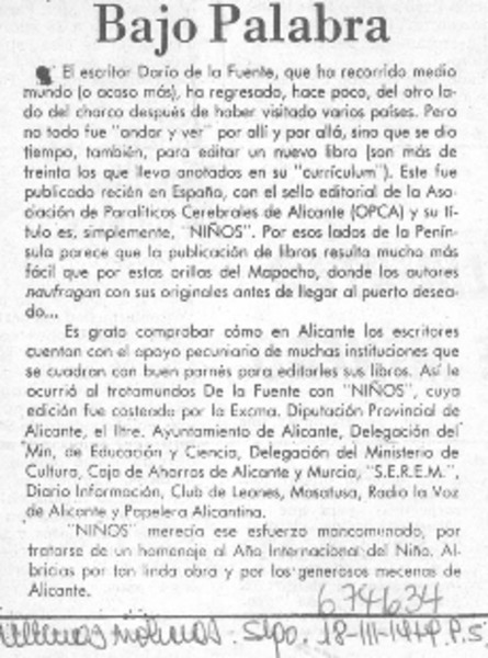 Bajo palabra.