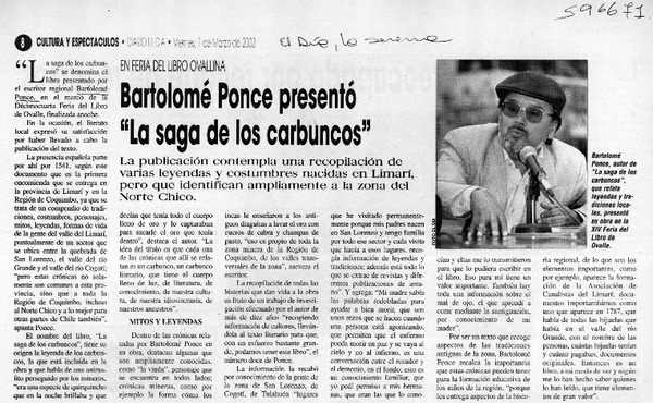 Bartolomé Ponce presentó "La saga de los carbuncos"  [artículo]