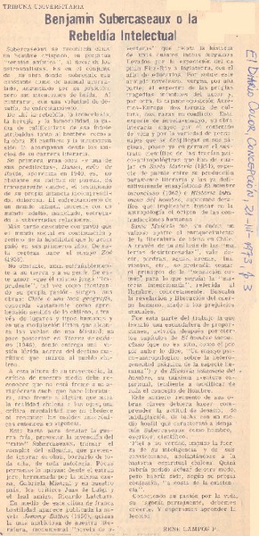 Benjamín Subercaseaux o la rebeldía intelectual