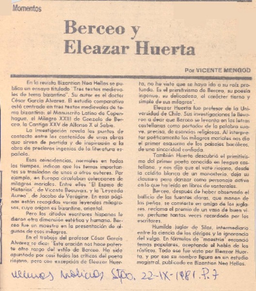 Berceo y Eleazar Huerta