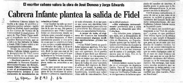 Cabrera Infante plantea la salida de Fidel