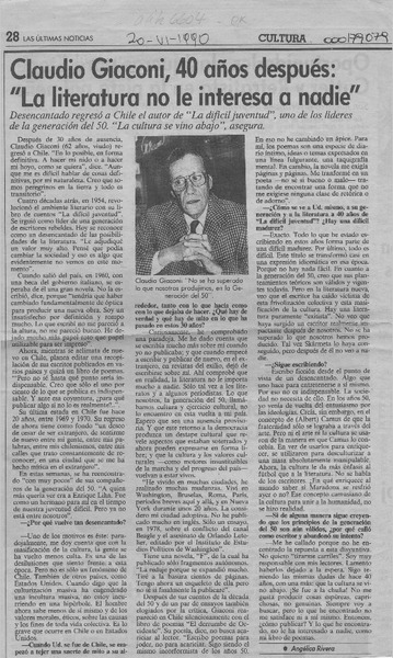 Claudio Giaconi, 40 años después, "La literatura no le interesa a nadie"