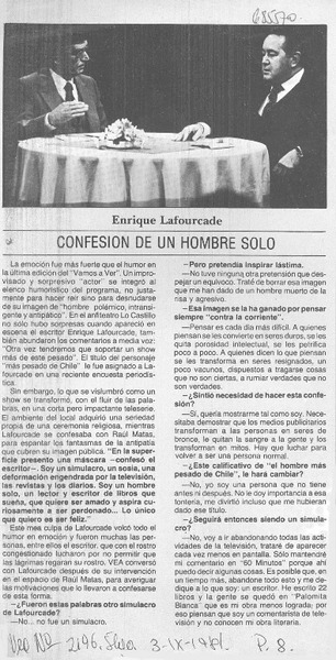Confesión de un hombre solo : [Entrevista]