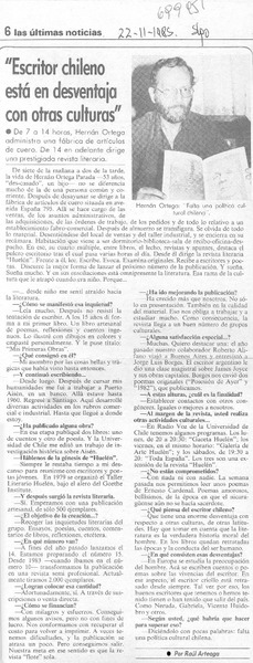 Escritor chileno está en desventaja con otras culturas" : [entrevista]