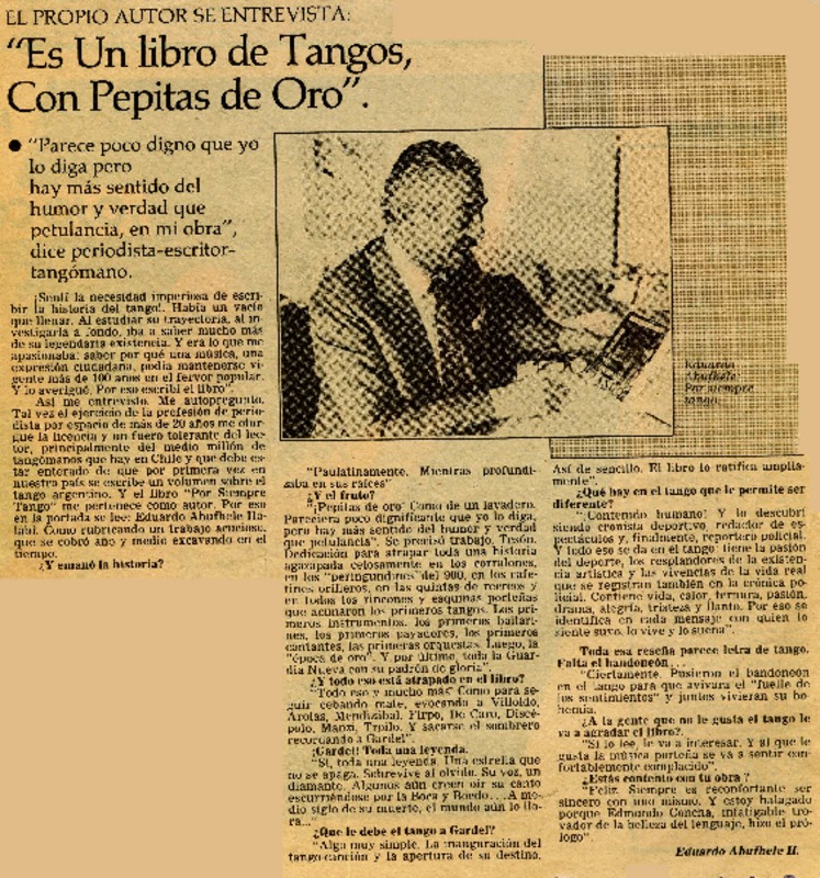 Es un libro de tangos, con pepitas de oro": [entrevista] [artículo] Eduardo Abufhele H.