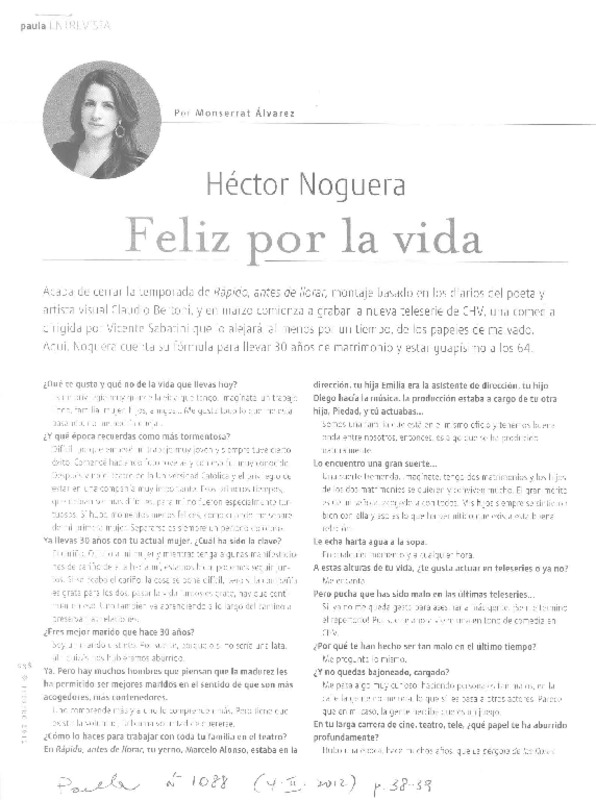 Feliz por la vida (entrevista)  [artículo] ( Monserrat Álvarez.