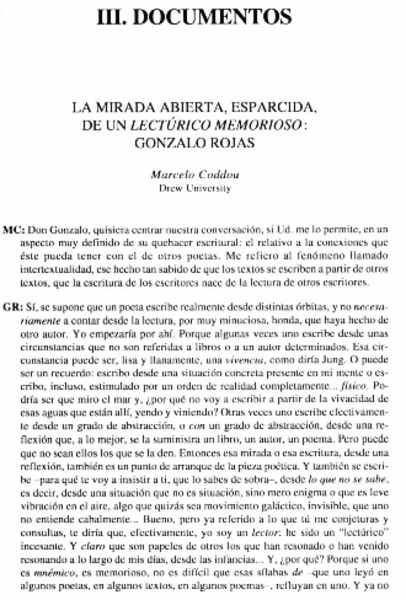 La mirada abierta, esparcida, de un lectúrico memorioso: Gonzalo Rojas [entrevistas]