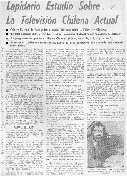 Lapidario estudio sobre la televisión chilena actual : [entrevista]
