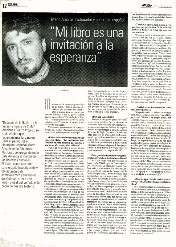 Mi libro es una invitación a la esperanza"  [artículo] Ana Muga.