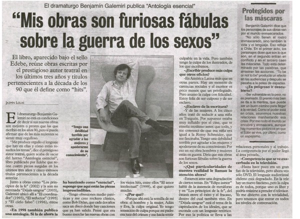 Mis obras son furiosas fábulas sobre la guerra de los sexos : [entrevistas]
