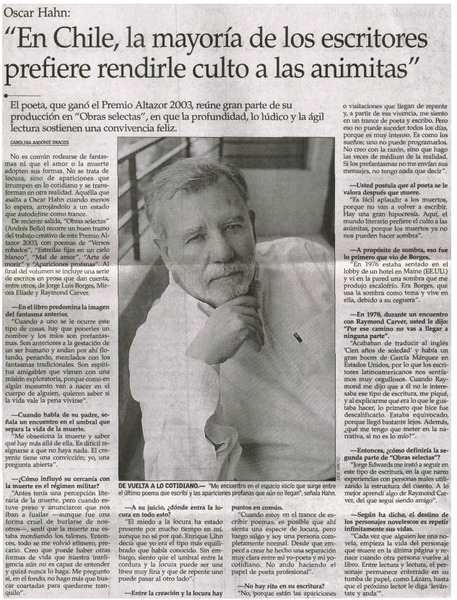 "En Chile, la mayoría de los escritores prefiere rendirle culto a las animitas" : [entrevistas]